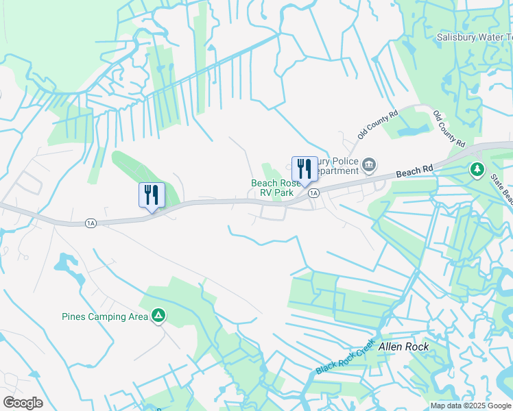 map of restaurants, bars, coffee shops, grocery stores, and more near 148 Beach Road in Salisbury