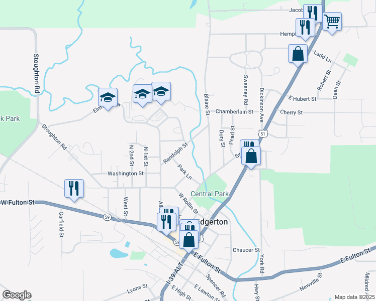 map of restaurants, bars, coffee shops, grocery stores, and more near 313 Randolph Street in Edgerton
