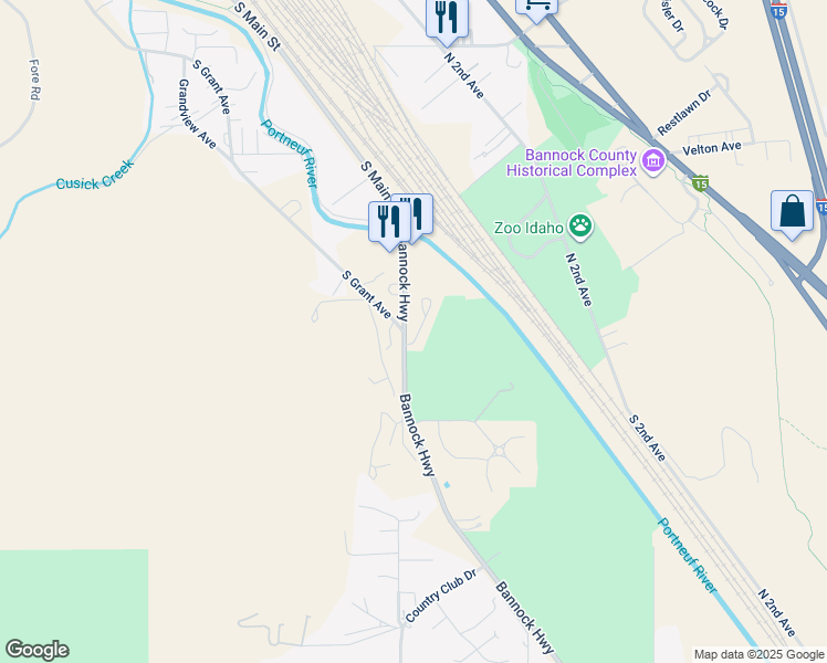 map of restaurants, bars, coffee shops, grocery stores, and more near 2850 Bannock Highway in Pocatello