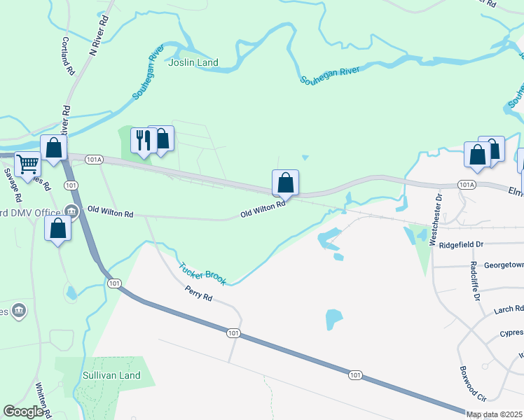 map of restaurants, bars, coffee shops, grocery stores, and more near 21 Old Wilton Road in Milford