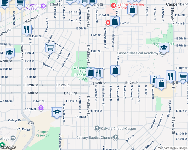 map of restaurants, bars, coffee shops, grocery stores, and more near 1125 S Jackson St in Casper