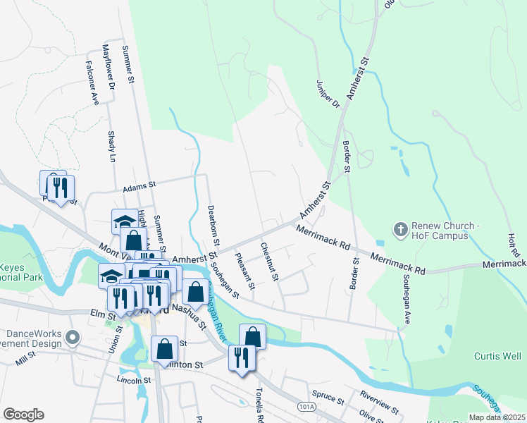 map of restaurants, bars, coffee shops, grocery stores, and more near 15 North Street in Milford