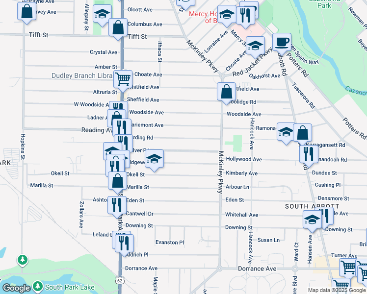 map of restaurants, bars, coffee shops, grocery stores, and more near 126 Culver Road in Buffalo