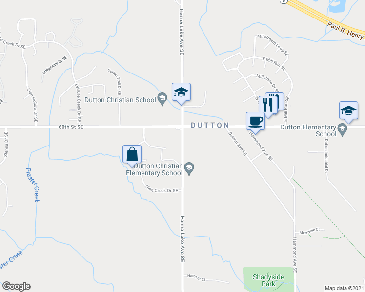 map of restaurants, bars, coffee shops, grocery stores, and more near 6859 Hanna Lake Ave SE in Caledonia