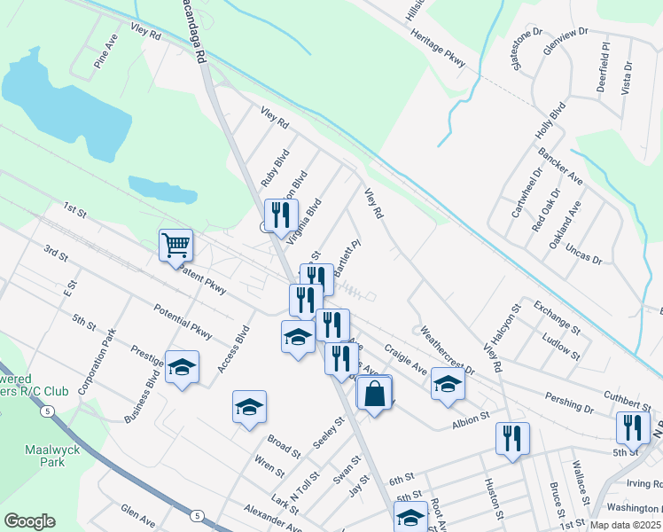 map of restaurants, bars, coffee shops, grocery stores, and more near 45 Pine Street in Schenectady