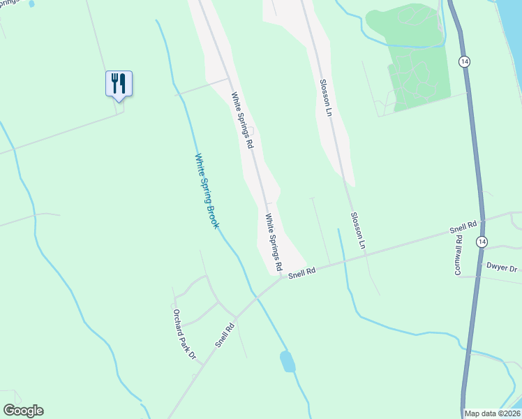 map of restaurants, bars, coffee shops, grocery stores, and more near 551 White Springs Road in Geneva