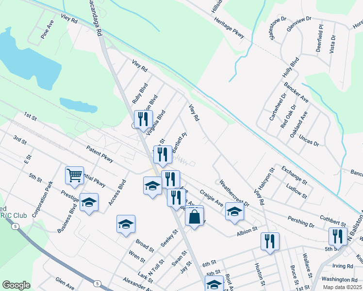 map of restaurants, bars, coffee shops, grocery stores, and more near 5 Bartlett Pl in Schenectady