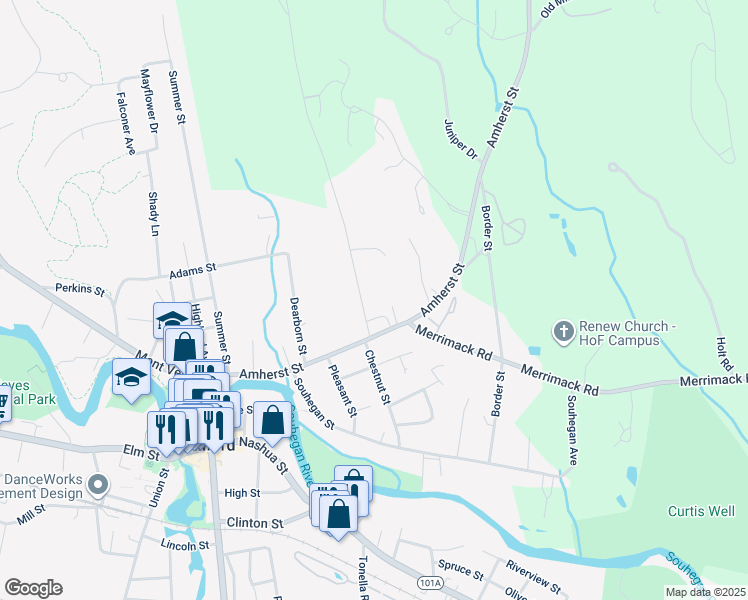map of restaurants, bars, coffee shops, grocery stores, and more near 15 North Street in Milford