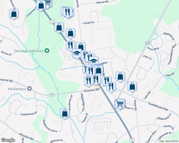 map of restaurants, bars, coffee shops, grocery stores, and more near Halfmoon Parkway & Hayner Heights in Saratoga County