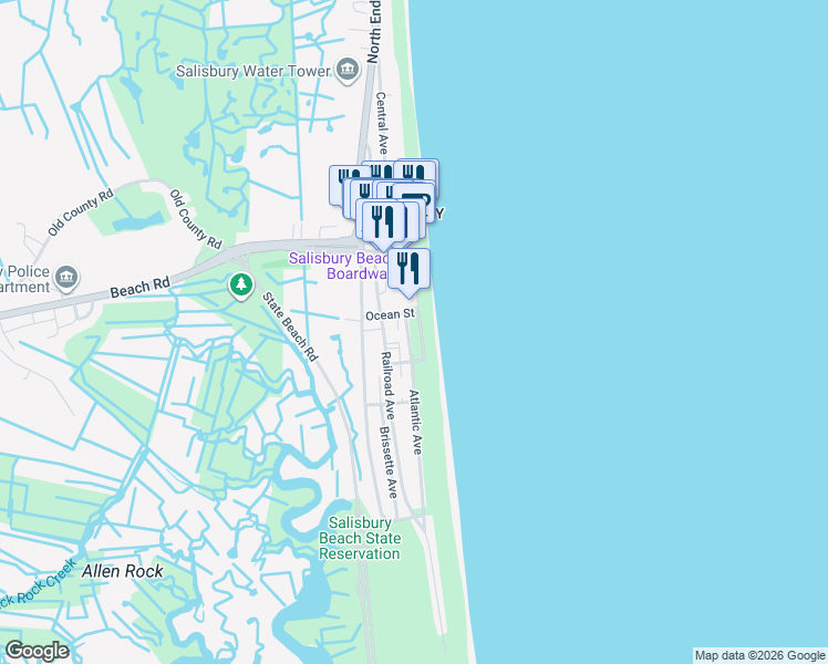 map of restaurants, bars, coffee shops, grocery stores, and more near 11 Atlantic Avenue in Salisbury
