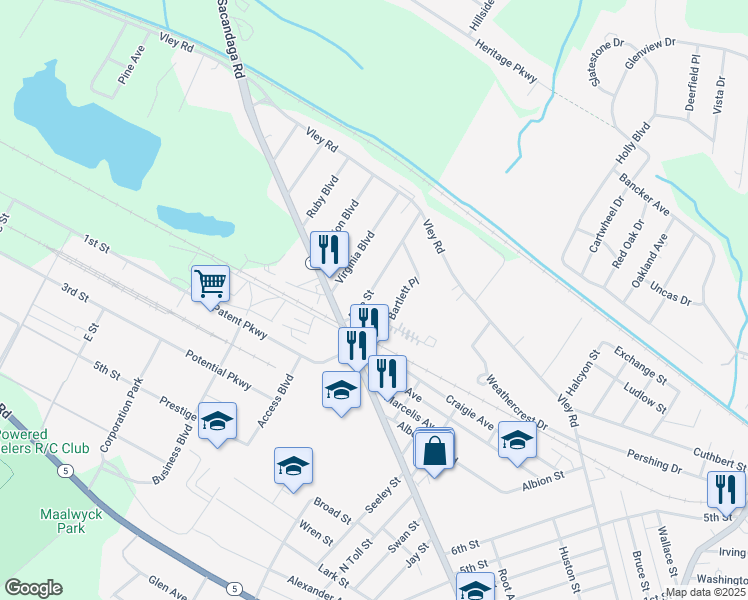 map of restaurants, bars, coffee shops, grocery stores, and more near 45 Pine Street in Schenectady