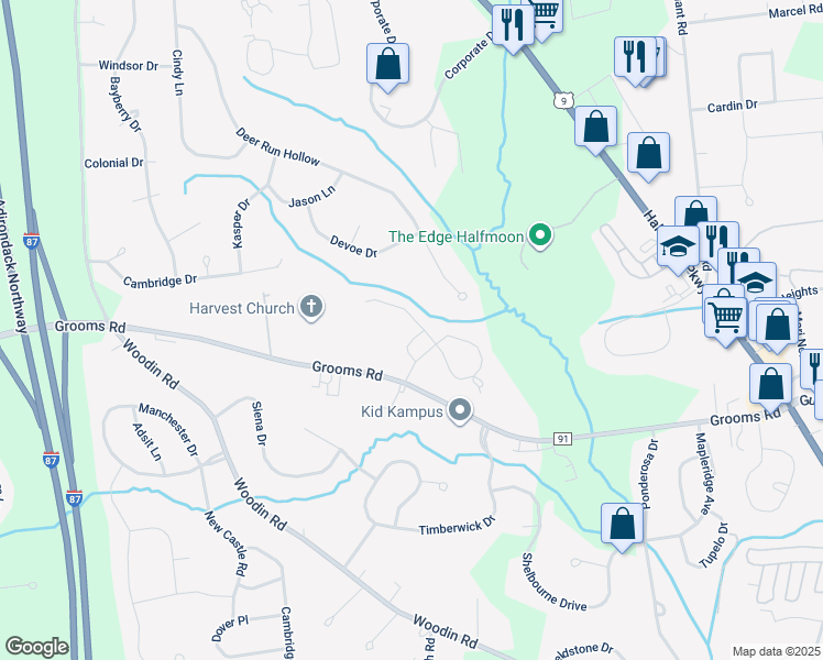 map of restaurants, bars, coffee shops, grocery stores, and more near 7a Poplar Drive in Saratoga County