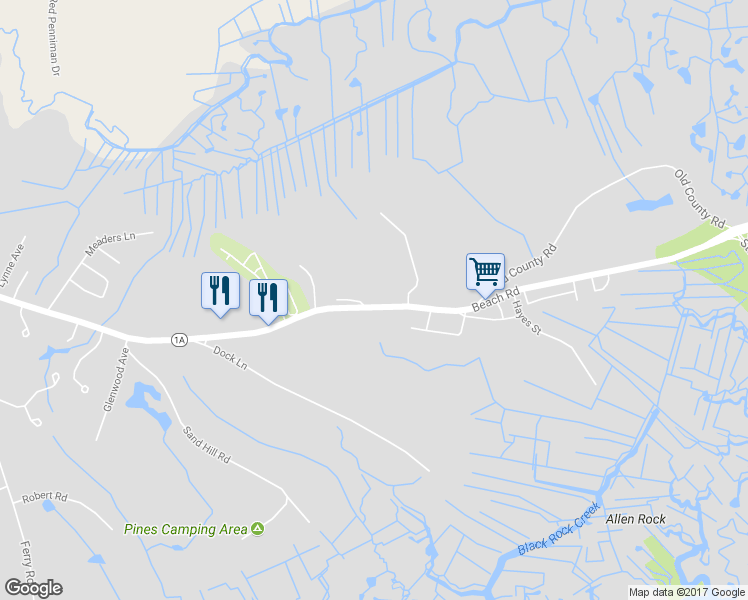 map of restaurants, bars, coffee shops, grocery stores, and more near 123 Beach Road in Salisbury