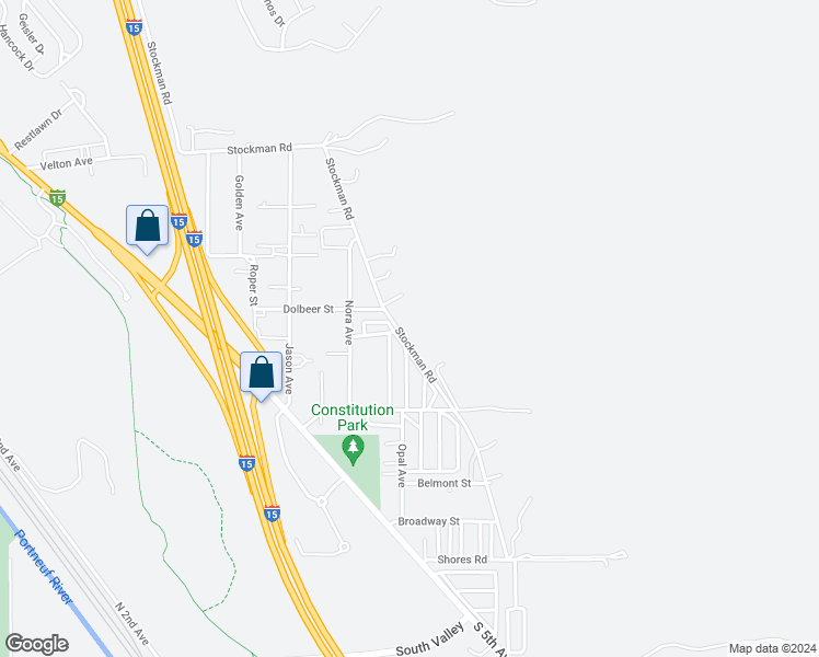 map of restaurants, bars, coffee shops, grocery stores, and more near 3968 Stockman Road in Pocatello