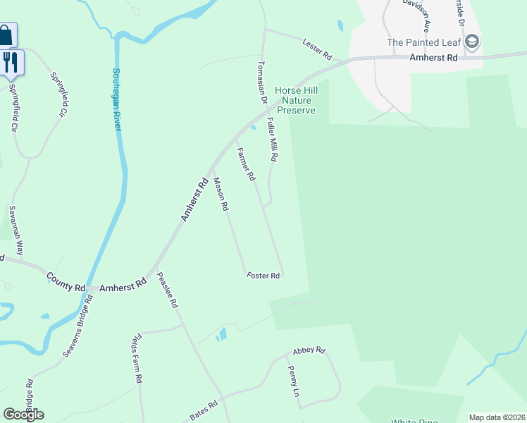 map of restaurants, bars, coffee shops, grocery stores, and more near 22 Farmer Road in Merrimack