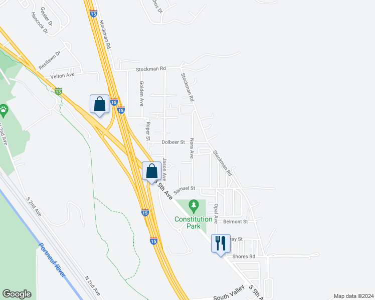 map of restaurants, bars, coffee shops, grocery stores, and more near 3909 Nora Avenue in Pocatello