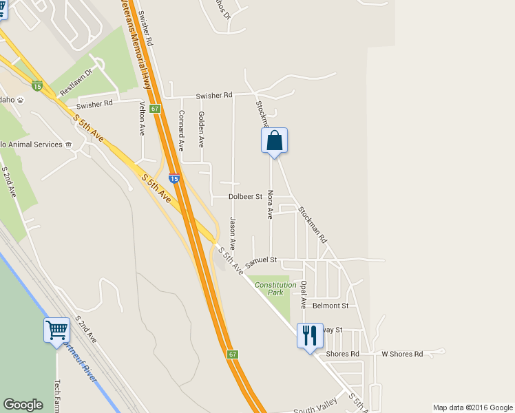 map of restaurants, bars, coffee shops, grocery stores, and more near 3935 Nora Street in Pocatello