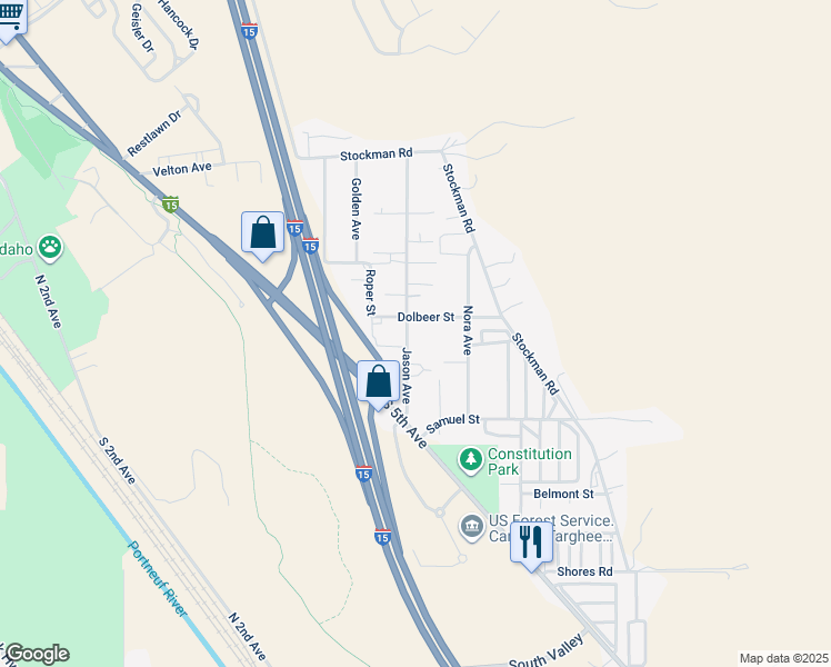 map of restaurants, bars, coffee shops, grocery stores, and more near 3766 Jason Avenue in Pocatello