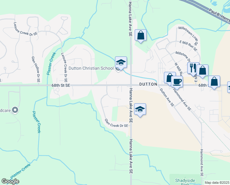 map of restaurants, bars, coffee shops, grocery stores, and more near 3096 68th Street Southeast in Caledonia