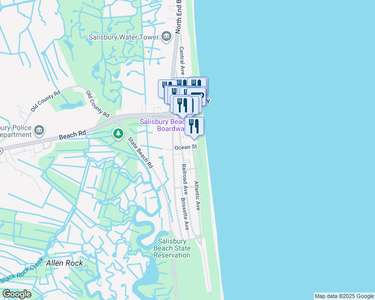 map of restaurants, bars, coffee shops, grocery stores, and more near 11 Atlantic Avenue in Salisbury