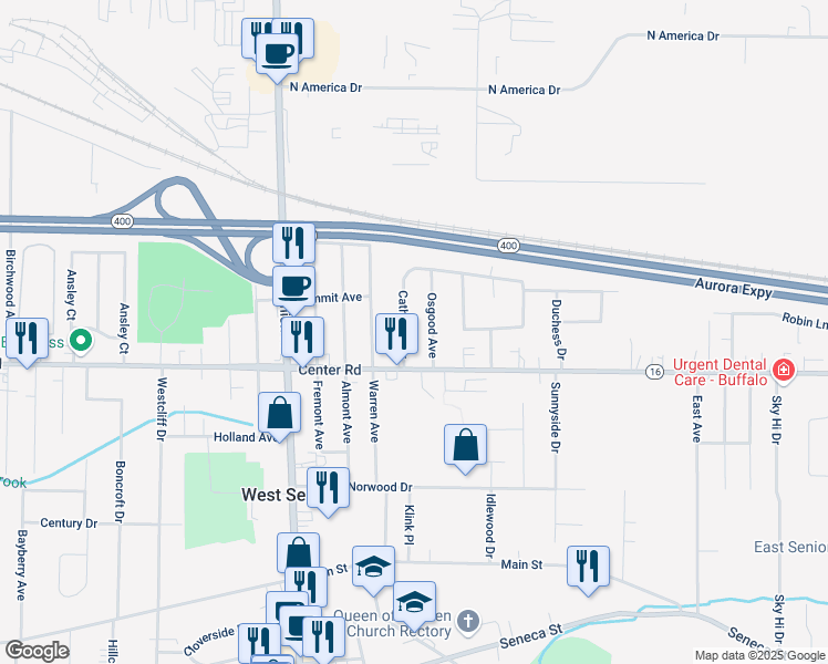 map of restaurants, bars, coffee shops, grocery stores, and more near 4 Osgood Avenue in Buffalo