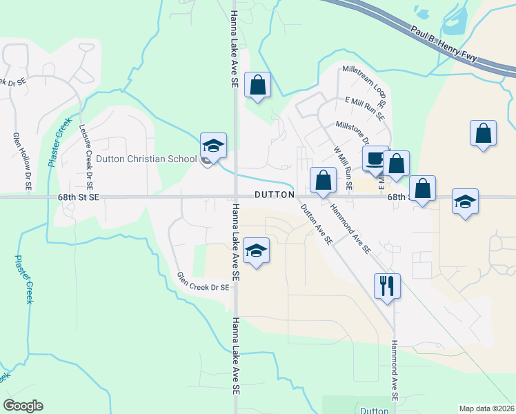 map of restaurants, bars, coffee shops, grocery stores, and more near 3246 68th Street Southeast in Caledonia