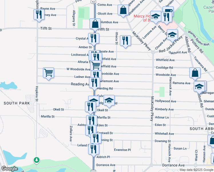 map of restaurants, bars, coffee shops, grocery stores, and more near 48 Culver Road in Buffalo