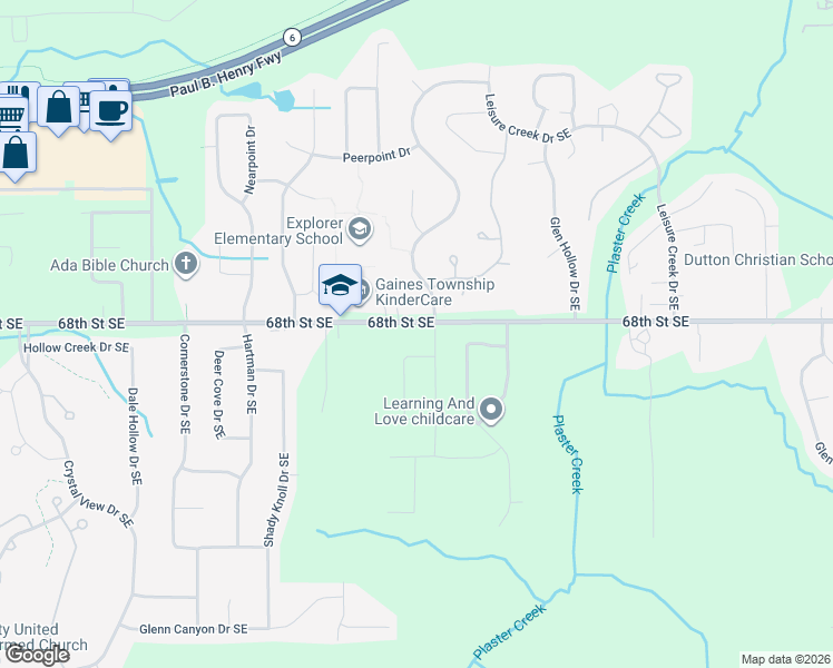 map of restaurants, bars, coffee shops, grocery stores, and more near 6853 Terra Cotta Drive Southeast in Caledonia