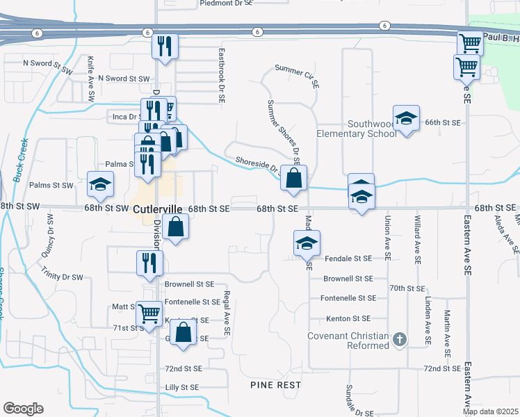 map of restaurants, bars, coffee shops, grocery stores, and more near 300 68th Street Southeast in Grand Rapids