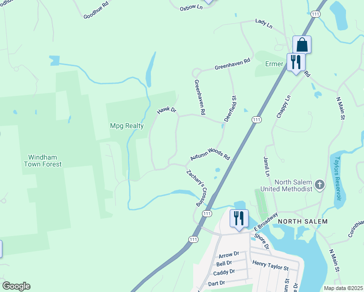 map of restaurants, bars, coffee shops, grocery stores, and more near 9 Hawk Drive in Salem