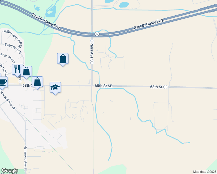 map of restaurants, bars, coffee shops, grocery stores, and more near 4100 68th Street Southeast in Caledonia