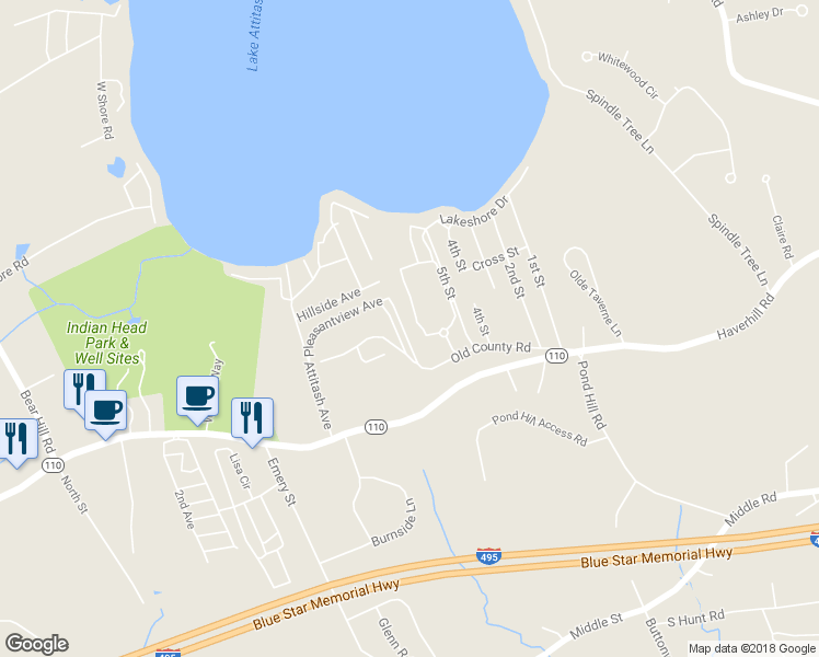 map of restaurants, bars, coffee shops, grocery stores, and more near 11 Amesbury Avenue in Amesbury