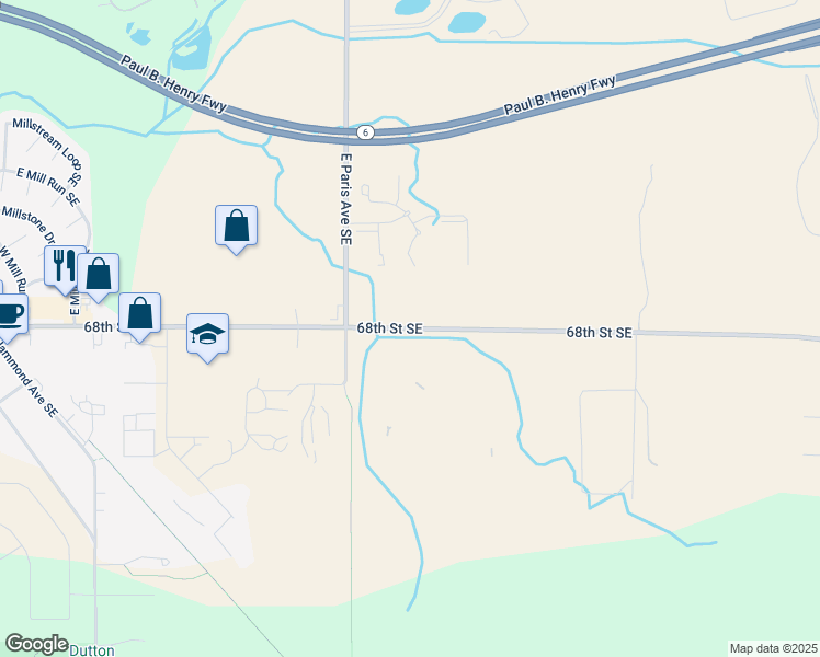 map of restaurants, bars, coffee shops, grocery stores, and more near 4100 68th Street Southeast in Caledonia