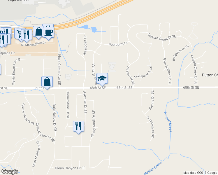map of restaurants, bars, coffee shops, grocery stores, and more near 2307 68th Street Southeast in Caledonia