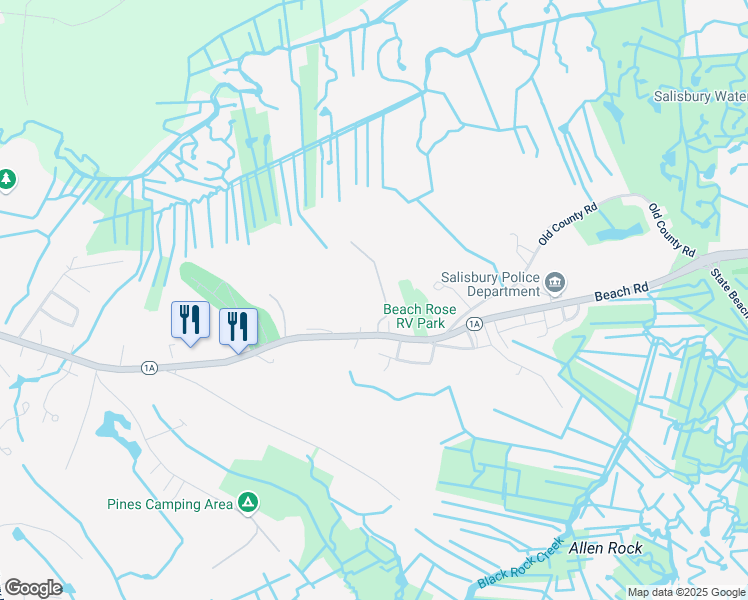 map of restaurants, bars, coffee shops, grocery stores, and more near 147 Beach Road in Salisbury
