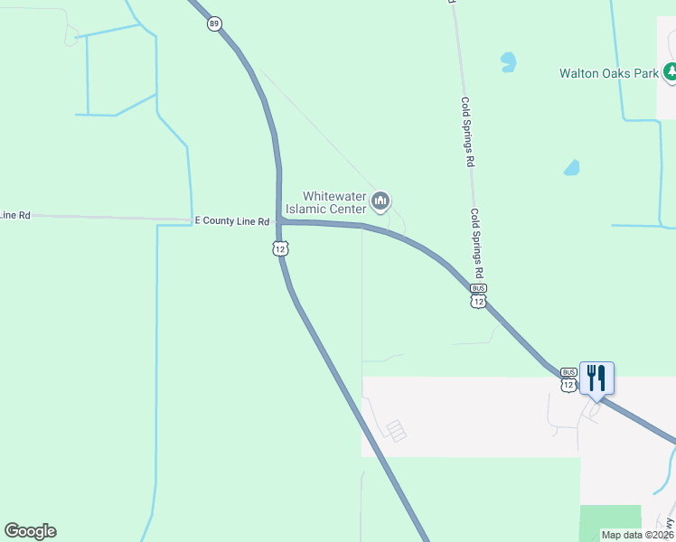 map of restaurants, bars, coffee shops, grocery stores, and more near W4906 Tri County Line Road in Whitewater