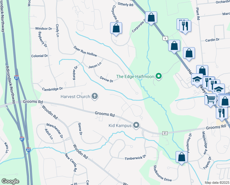 map of restaurants, bars, coffee shops, grocery stores, and more near 8 Devoe Drive in Saratoga County