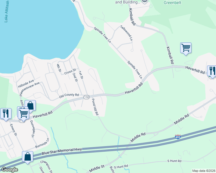 map of restaurants, bars, coffee shops, grocery stores, and more near 139 Haverhill Road in Amesbury