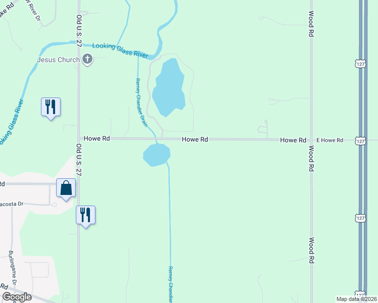 map of restaurants, bars, coffee shops, grocery stores, and more near 1374-1998 E Howe Rd in DeWitt Charter Township