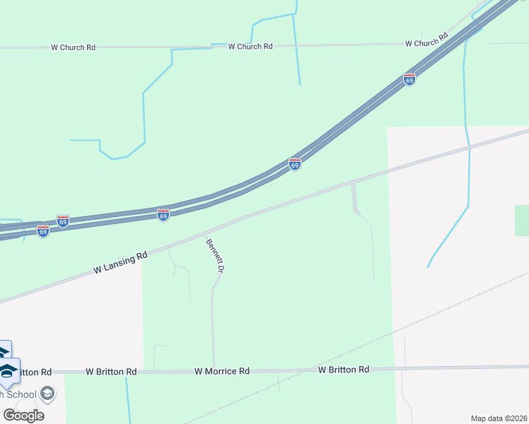 map of restaurants, bars, coffee shops, grocery stores, and more near 1911 West Lansing Road in Morrice