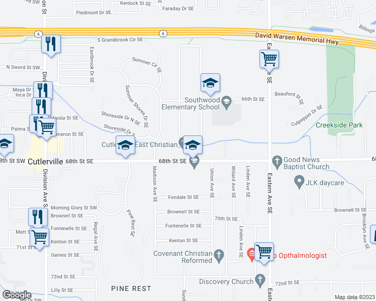 map of restaurants, bars, coffee shops, grocery stores, and more near 503 68th Street Southeast in Grand Rapids