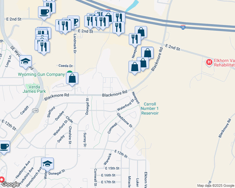 map of restaurants, bars, coffee shops, grocery stores, and more near 5226 Cheney Loop in Casper
