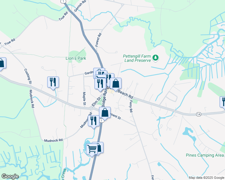 map of restaurants, bars, coffee shops, grocery stores, and more near 4 Beach Road in Salisbury