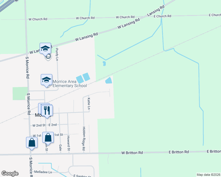map of restaurants, bars, coffee shops, grocery stores, and more near North Skyview Drive in Morrice