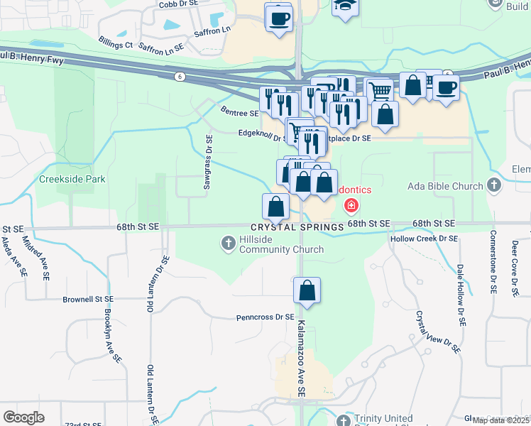map of restaurants, bars, coffee shops, grocery stores, and more near 1479 68th Street Southeast in Grand Rapids