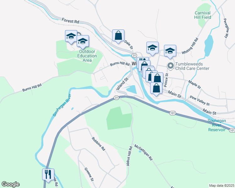 map of restaurants, bars, coffee shops, grocery stores, and more near 88 Island Street in Wilton