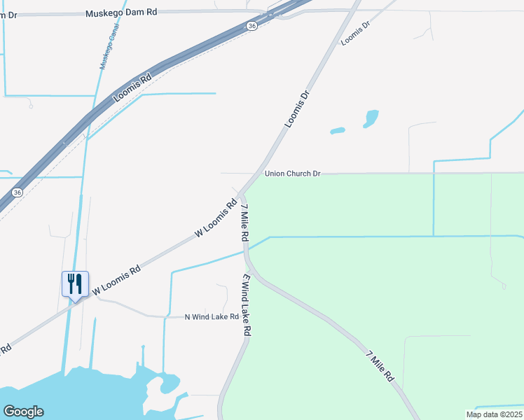 map of restaurants, bars, coffee shops, grocery stores, and more near 8815 East Wind Lake Road in Muskego
