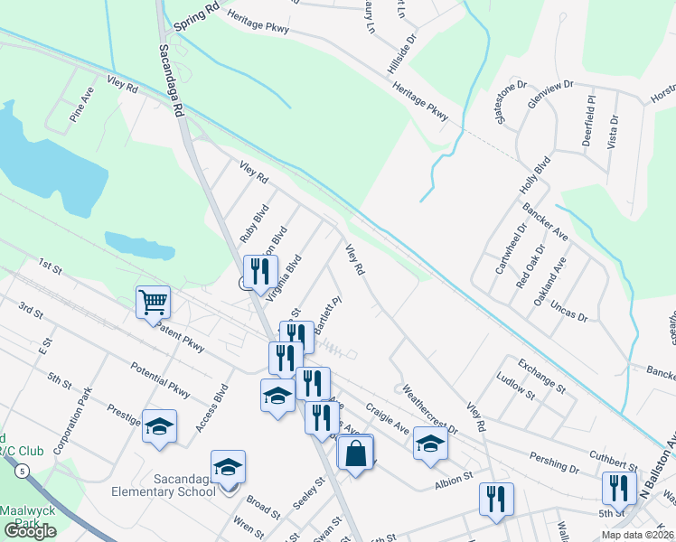 map of restaurants, bars, coffee shops, grocery stores, and more near 21 Pine Street in Schenectady