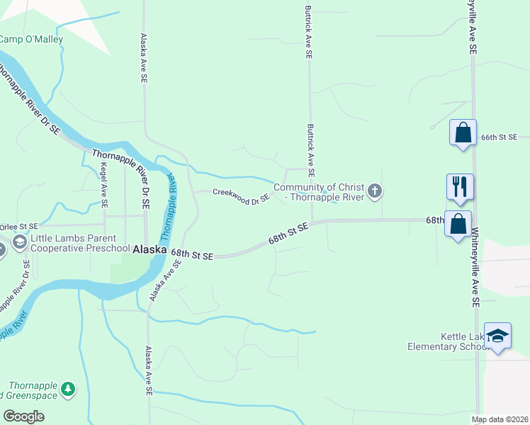 map of restaurants, bars, coffee shops, grocery stores, and more near 7854 Creekwood Drive Southeast in Alto