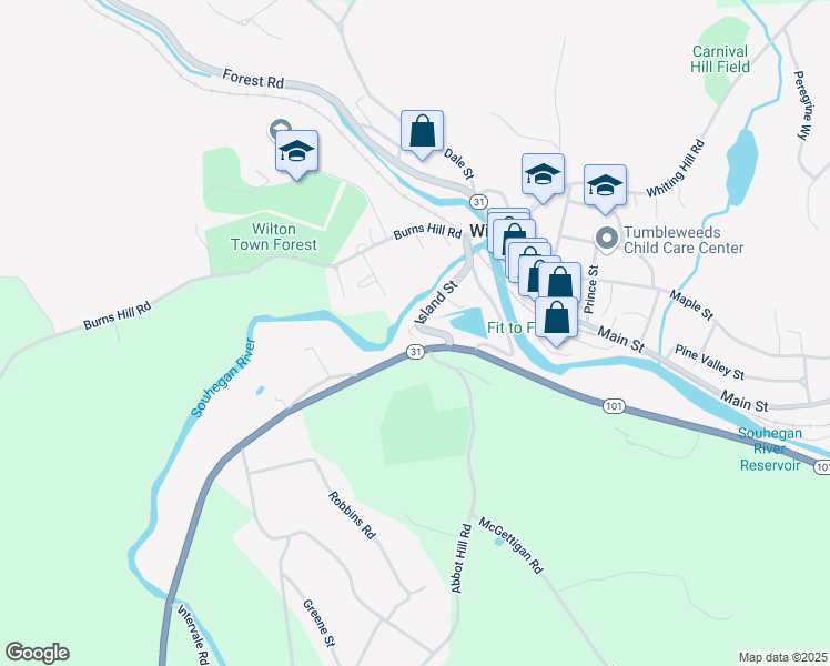 map of restaurants, bars, coffee shops, grocery stores, and more near 88 Island Street in Wilton